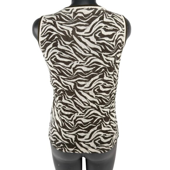 JONES NEW YORK COLLECTION Linen Animal Print Tiger Beige Cami Tank Top L - Picture 3 of 5
